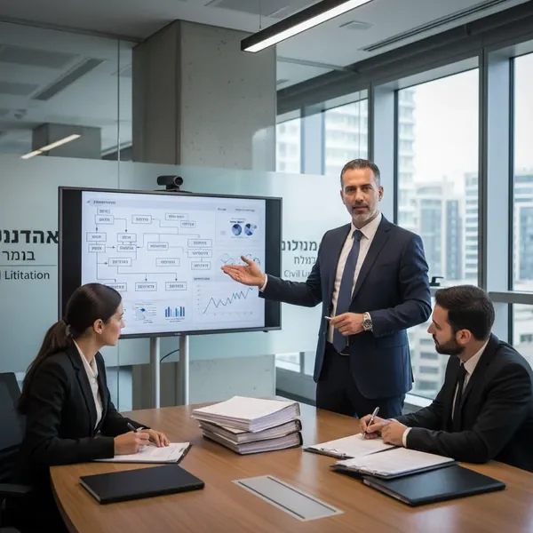 עורך דין ליטיגציה אזרחית ומסחרית מציג אסטרטגיה משפטית